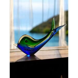 Vtg. Decorative Glass Fish Clear, Blue Green Bird Dolphin Paperweight Figure